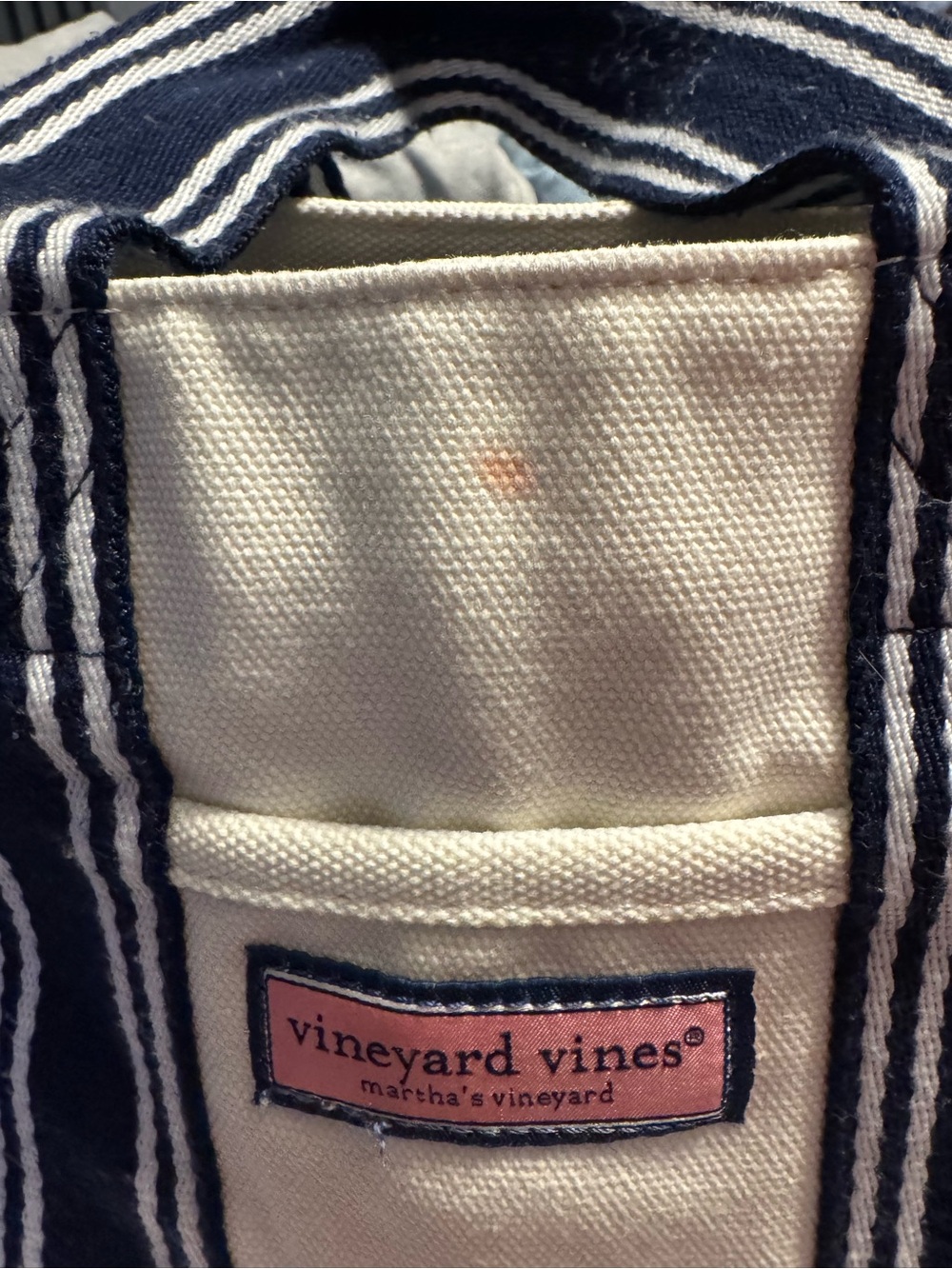 Vineyard Vines Navy and Cream Canvas Tote with Pink Logo Patch - Picture 2 of 6